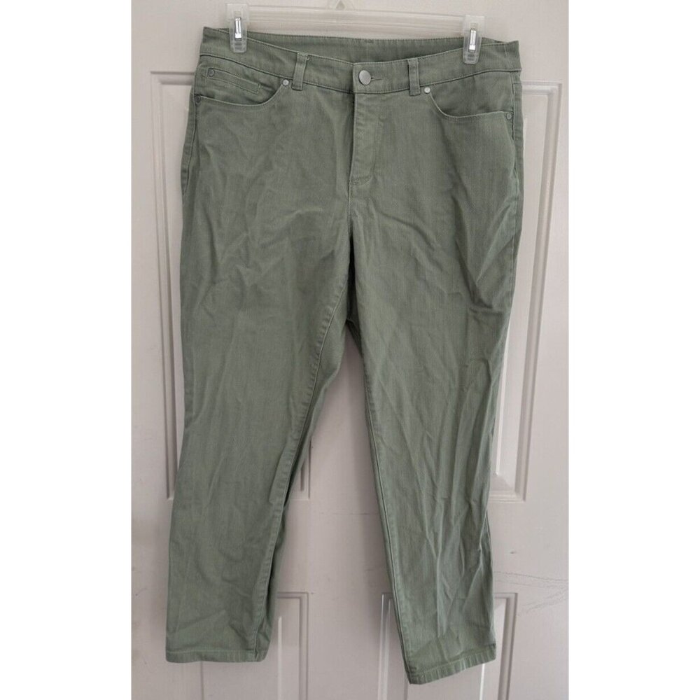 CJ Banks Woman’s Signature Slim Jeans Sz 12 Olive Green Tapered Leg Stretch